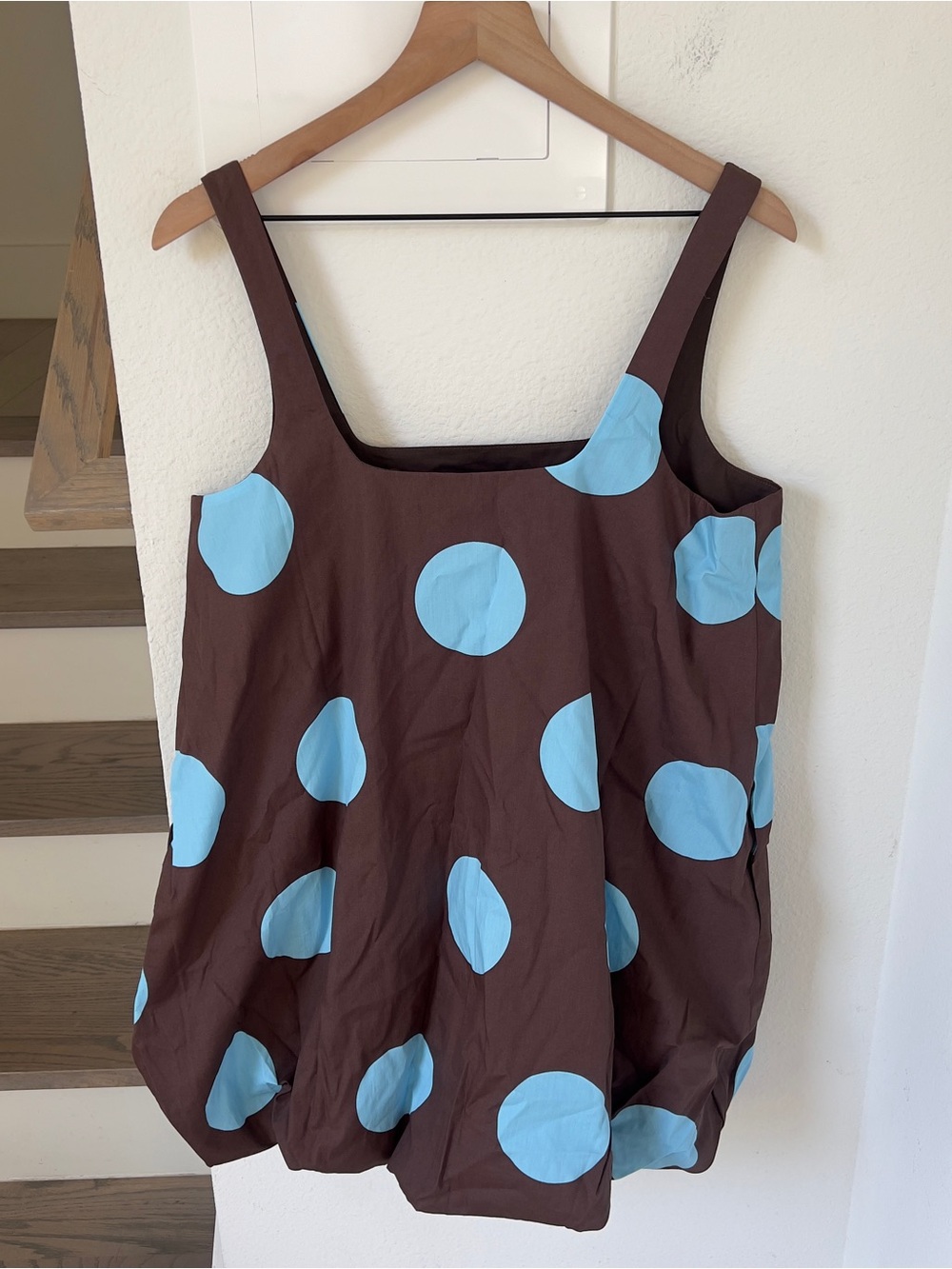 Anthropologie Maeve Maeve Poplin Bubble Mini Dress in Polka Dot Brown / Blue NWT - Picture 5 of 6